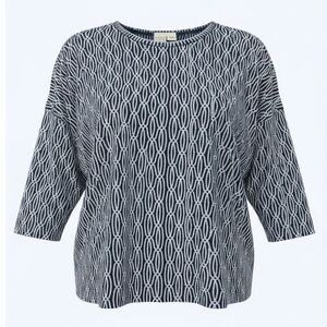 Vintage Liz & Co Navy White Brioche Knit Crewneck Sweater Medium 90s Coastal